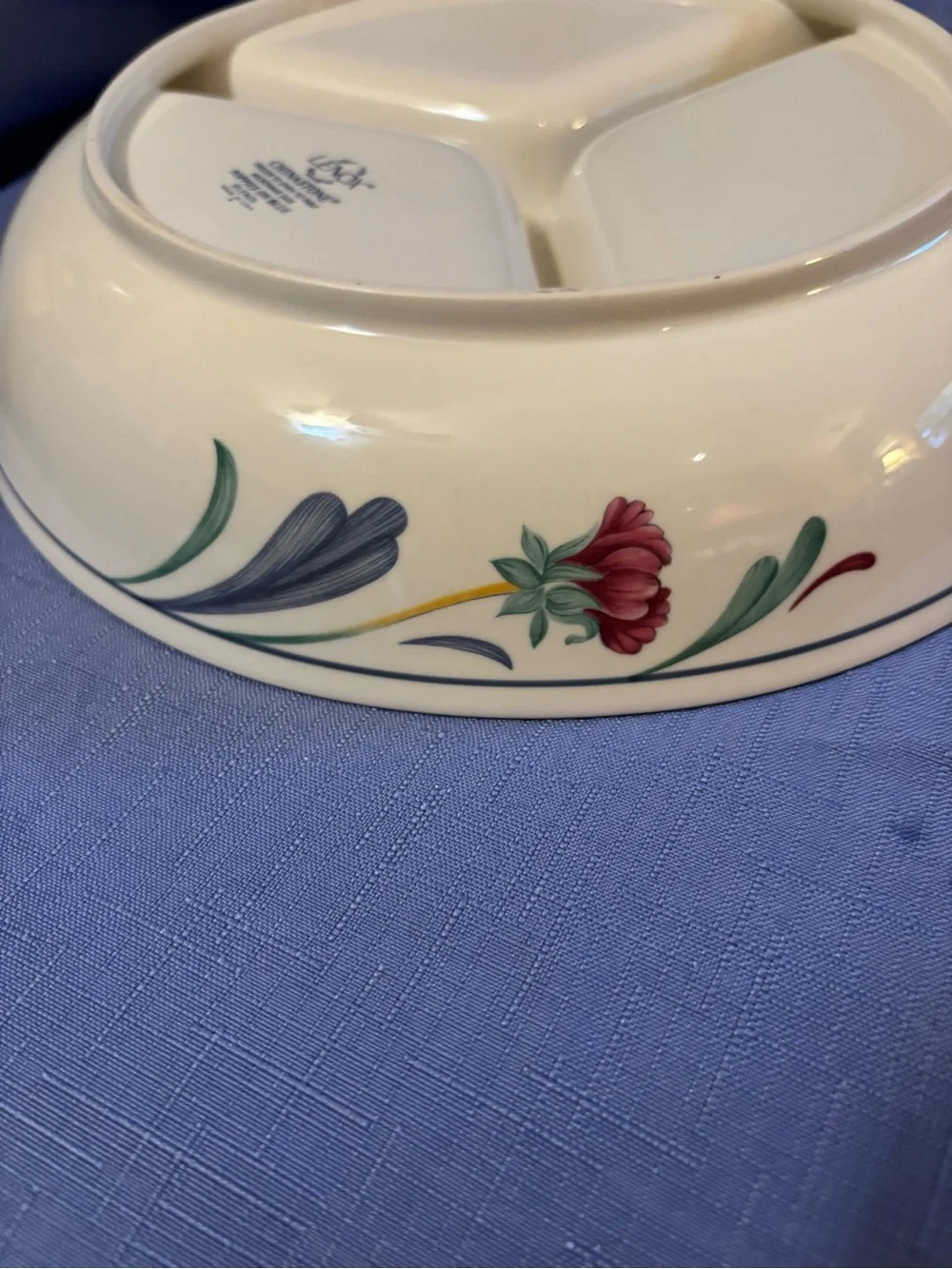 Lenox Poppies On Blue Divided 10” Serving Bowl